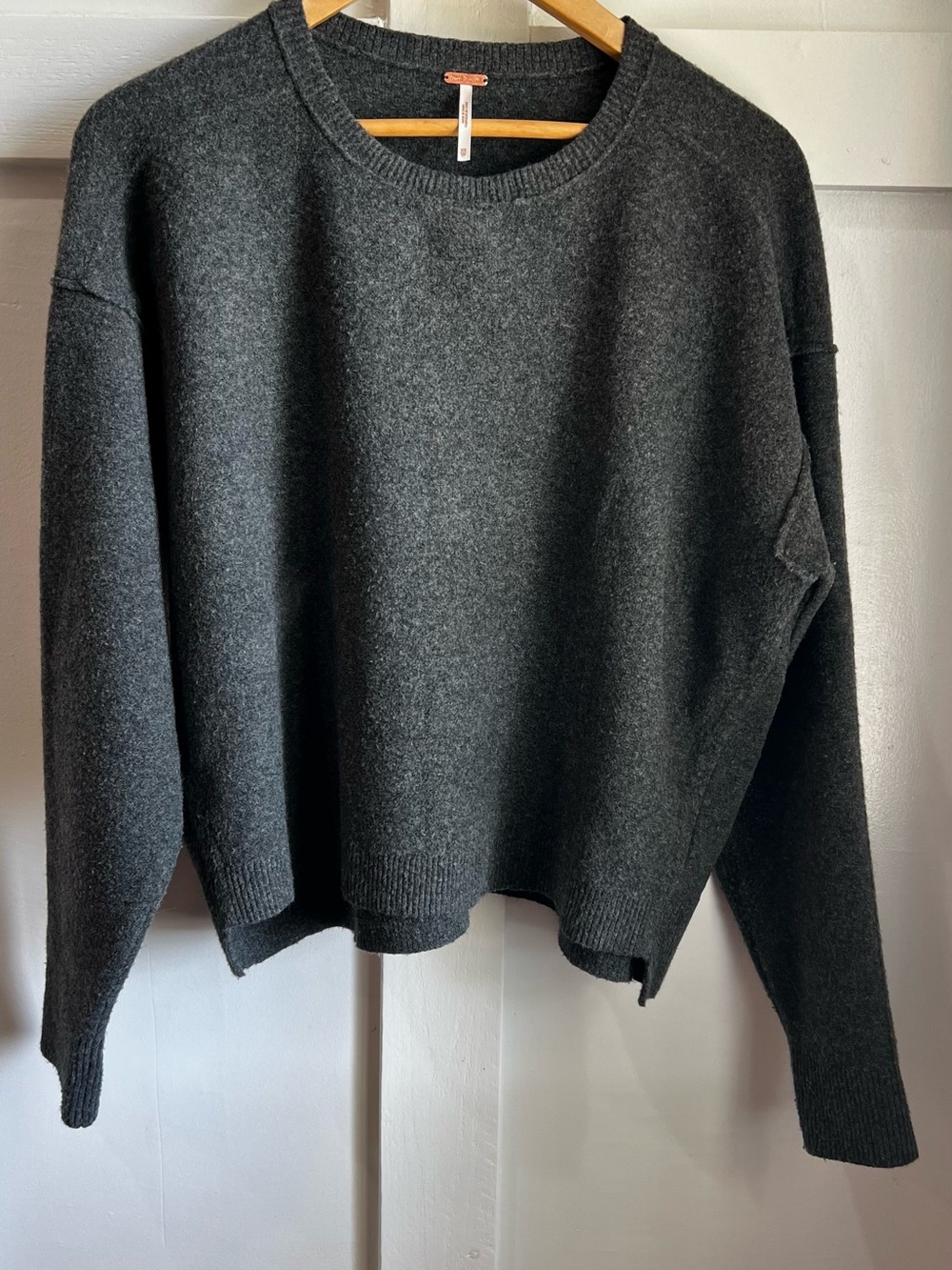 Free People Luna Knit Dark Charcoal Crewneck Sweater